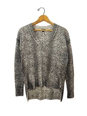 Club Monaco Black & White Leopard-Print V-Neck Sweater